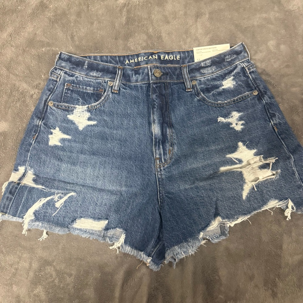 American Eagle Outfitters Distressed Super High-Rise Denim Mom Short